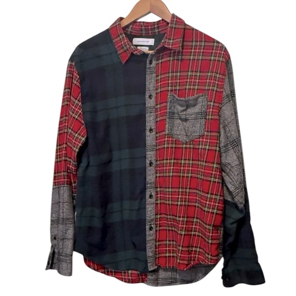 Urban Outfitters Mix & Match Plaid Button Down Flannel Blue Red Mens Large - Picture 4 of 10